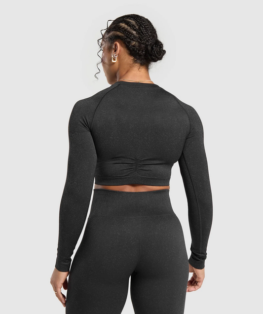 Adapt Fleck Seamless Long Sleeve Crop Top (Negro)