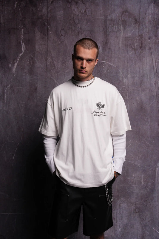 Mori Among Roses "Side By Side" Oversized Tee in Cream