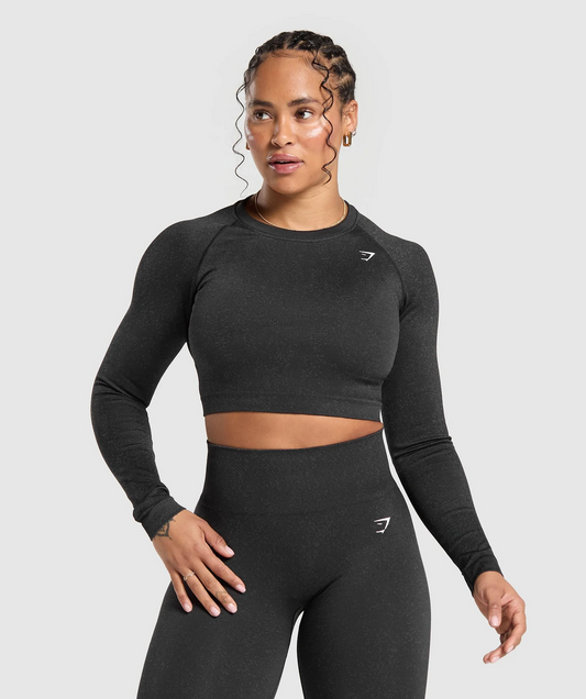 Adapt Fleck Seamless Long Sleeve Crop Top (Negro)