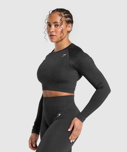 Adapt Fleck Seamless Long Sleeve Crop Top (Negro)