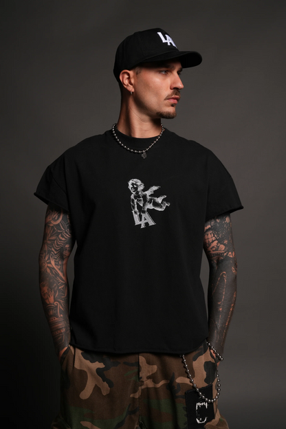 La Cherub Grunge Mid Length Raw Hem Cap Sleeve
