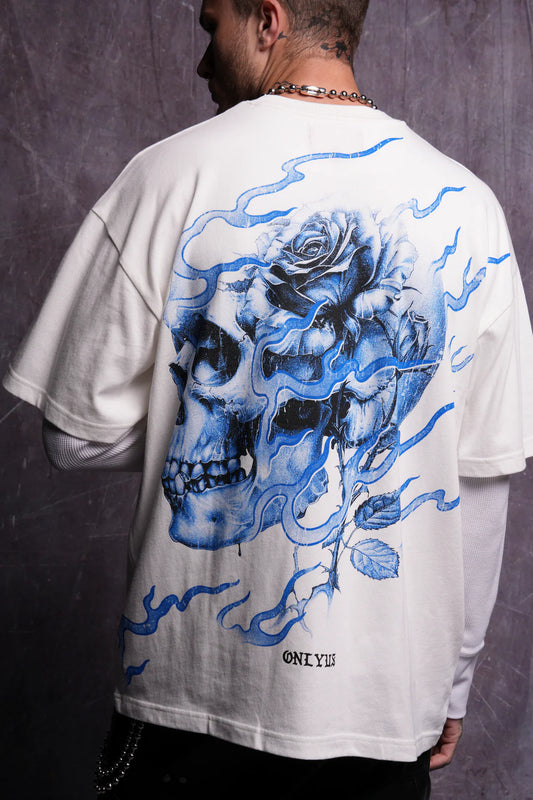 Mori Among Roses "Side By Side" Oversized Tee in Cream