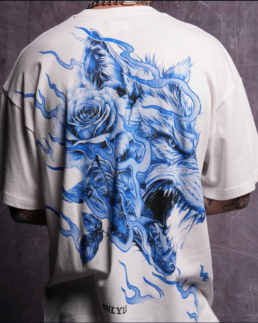 Wolves Among Roses "Side-By-Side" Oversized Tee in Cream