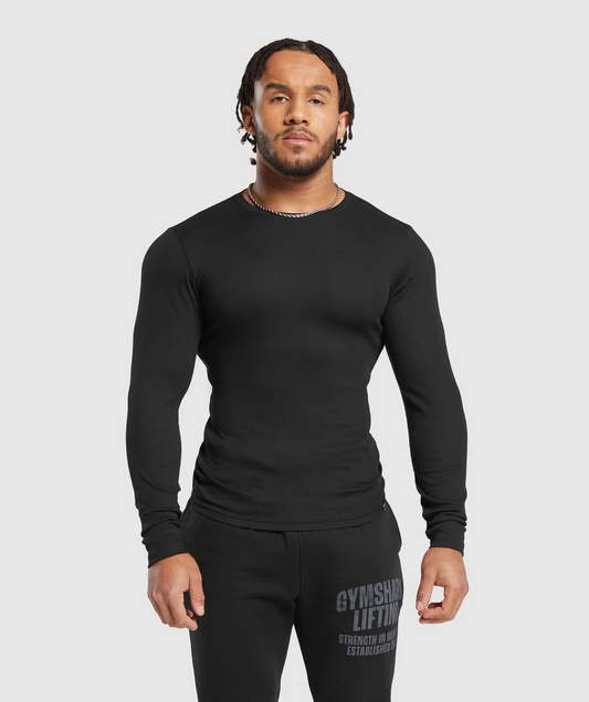 Ribbed Long Sleeve T-Shirt (Negro)