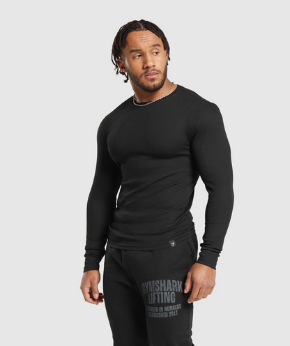 Ribbed Long Sleeve T-Shirt (Negro)